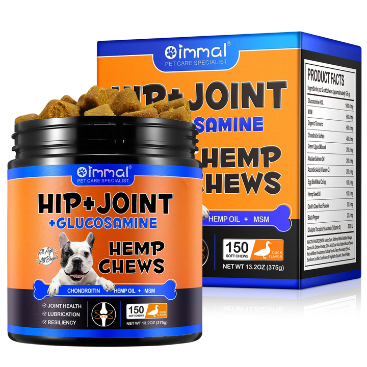 Hip + Joint Glucosamine Hemp Chews for Dogs — 150 Soft Chews