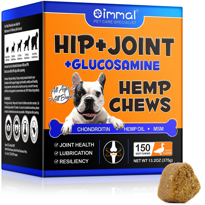 Hip + Joint Glucosamine Hemp Chews for Dogs — 150 Soft Chews