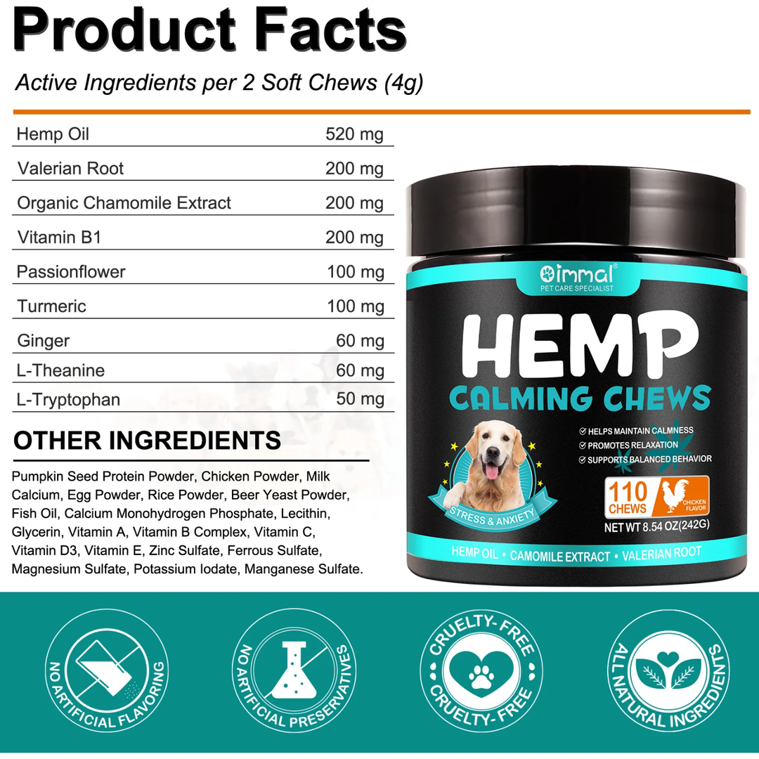 Calming Support Hemp Chews for Dogs — 110 Soft Chews