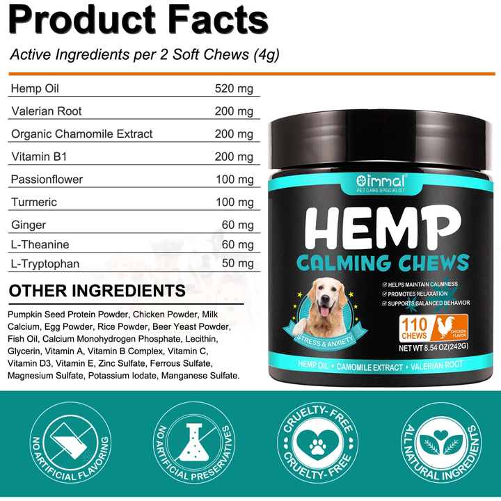 Calming Support Hemp Chews for Dogs — 110 Soft Chews